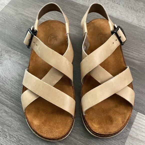 Chaco Wayfarer Leather Suede Sandals Womens 6 / 37 Beige Tan Nude Brown Strappy - Picture 1 of 13